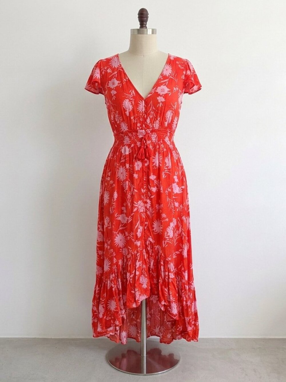 Bright Floral Maxi Dress Boho Wedding Fairy Salsa Lavender Smocked